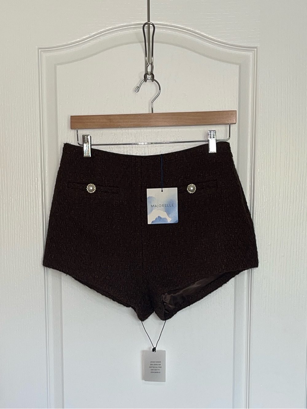 NEW MAJORELLE Riah Hot Shorts Chocolate Brown High-Rise Tweed Mini Shorts Medium - Picture 3 of 11